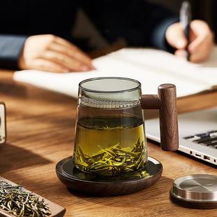 家用玻璃杯子耐高温月牙杯过滤泡茶杯茶水分离绿茶杯喝茶水杯带把