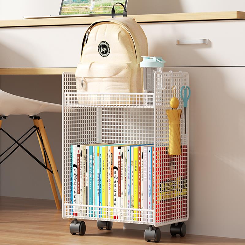 书桌可移动书包收纳书架学生学习桌桌边置物架简易落地铁艺收纳柜