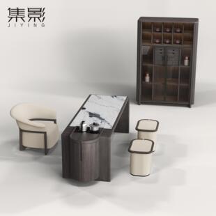 大理石实木茶桌轻奢茶台现代简约家用办公阳台会客茶桌椅组合