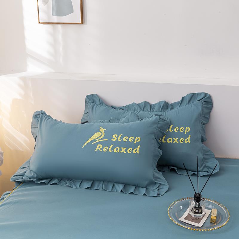 斜纹全棉枕套枕头套花边款单人单只学生宿舍一对拍2枕芯套48x74cm