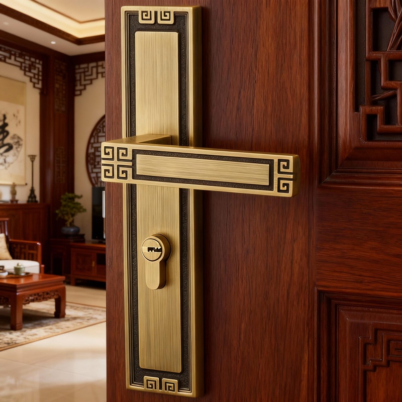 固特新中式黄铜对开门锁