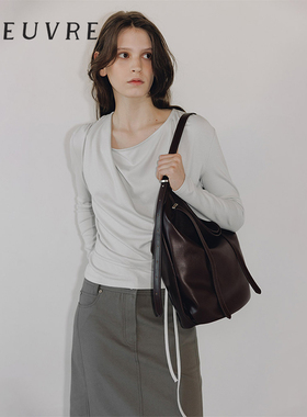 loeuvre系带长袖T恤女士25春新品法式慵懒风修身百搭上衣SW6SE641