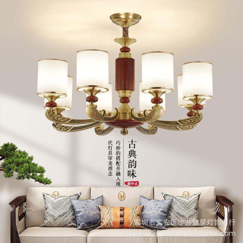 复式楼大吊灯新中式全铜实木中国风别墅挑空跃层楼中楼梯客厅长灯