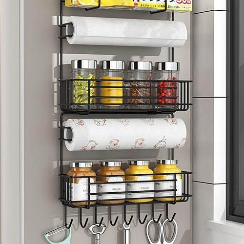 冰箱置物架侧面收纳整理厨房多功能壁挂多层调味料保鲜膜架子