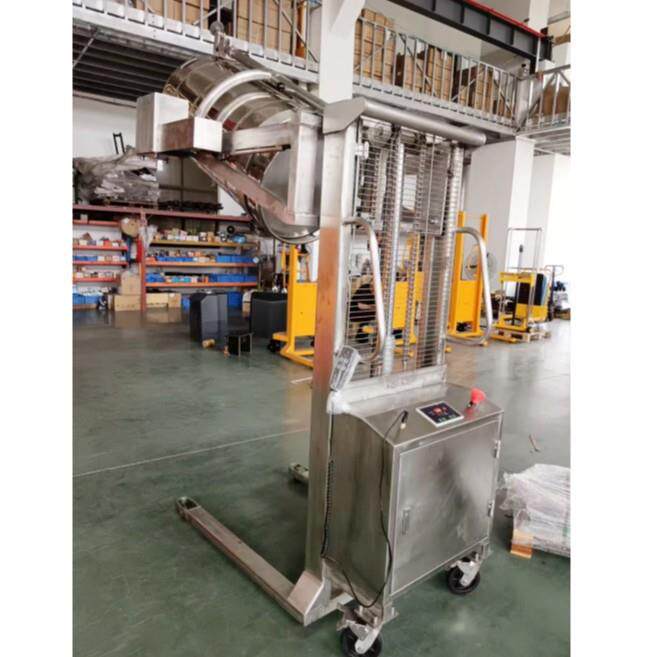 普尔夫不锈钢电动油桶堆高车油漆料桶倾倒车升高翻转旋转倒料搬运