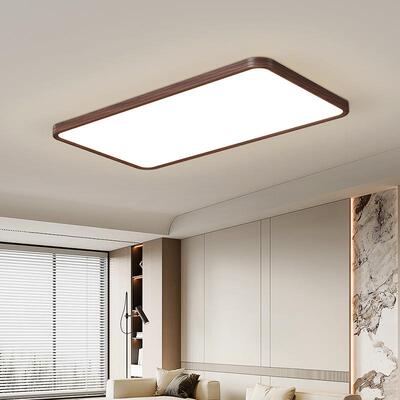 全光谱客厅灯餐厅灯超薄无缝吸顶灯复古木纹护眼中古风灯具胡桃木