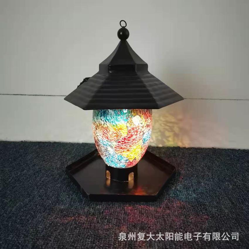 户外太阳能马赛克喂鸟器 六边形铁艺鸟类喂食器室外悬挂LED喂鸟灯