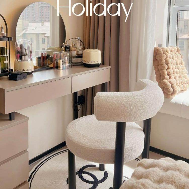 网红奶油风化妆椅女生卧室靠背梳妆台椅子简约家用设计师化妆凳子