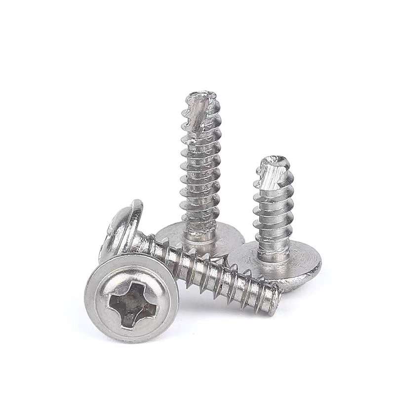 304不锈钢圆头十字槽割尾自攻钉PWT自带垫粗牙切口自攻螺丝