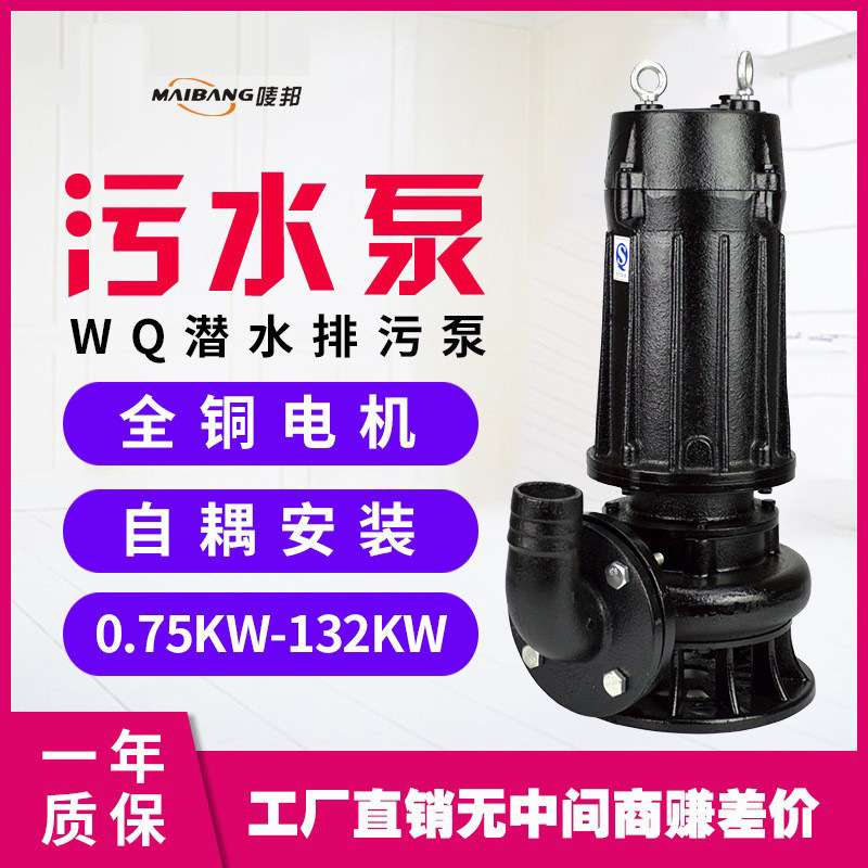 潜水排污泵无堵塞污泥抽水泵高扬程灌溉工程污水泵80WQ43-13-3KW
