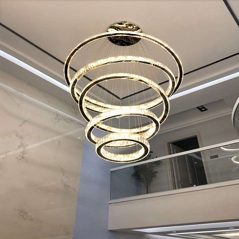 K9水晶大吊灯挑高简约现代客厅中空楼梯间楼中楼别墅挑空吊灯时尚