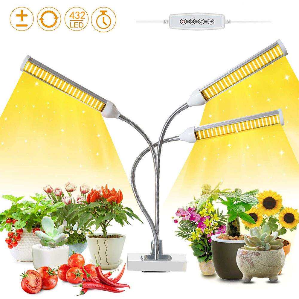 LED植物生长灯三头植物补光灯全光谱室内植物灯计时器的自动开