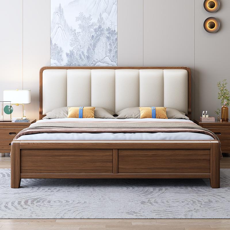 新中式实木床1.8米双人床带软靠现代简约1.5m单人床高箱储物婚床