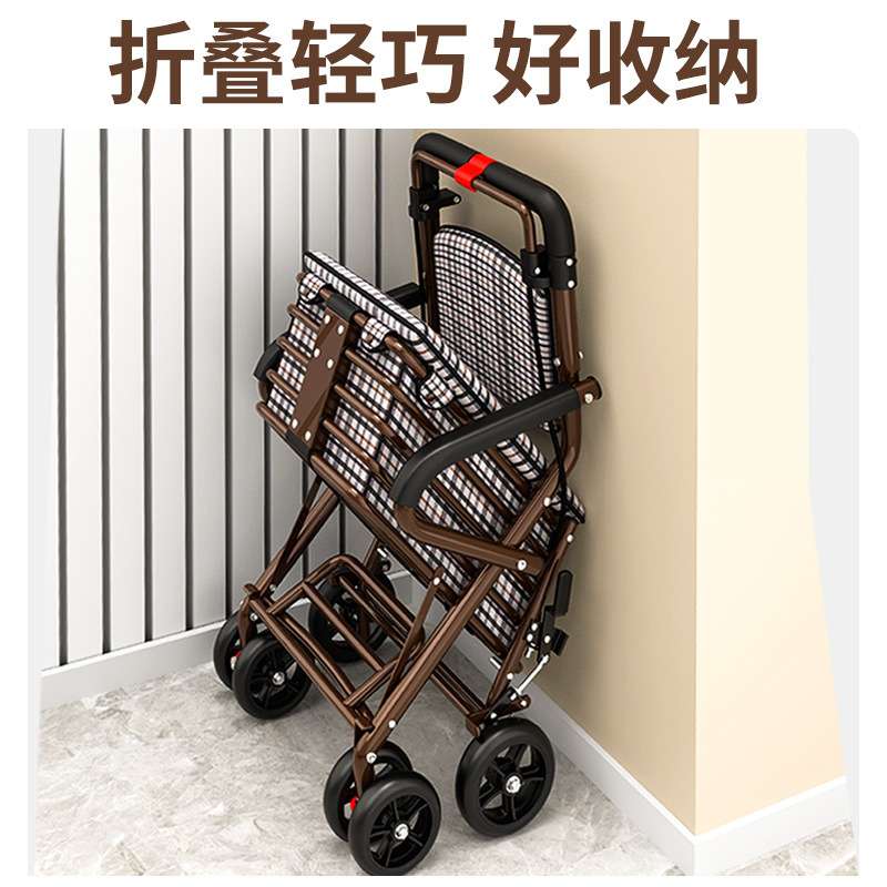 可坐可推买菜购物老人行走助行便携折叠小推车T^老年人代步手推车