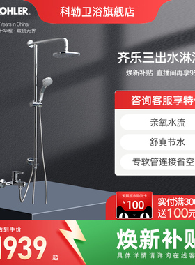 科勒淋浴花洒套装8寸头顶大喷头花洒R75517T-4-CP齐悦双花洒淋浴