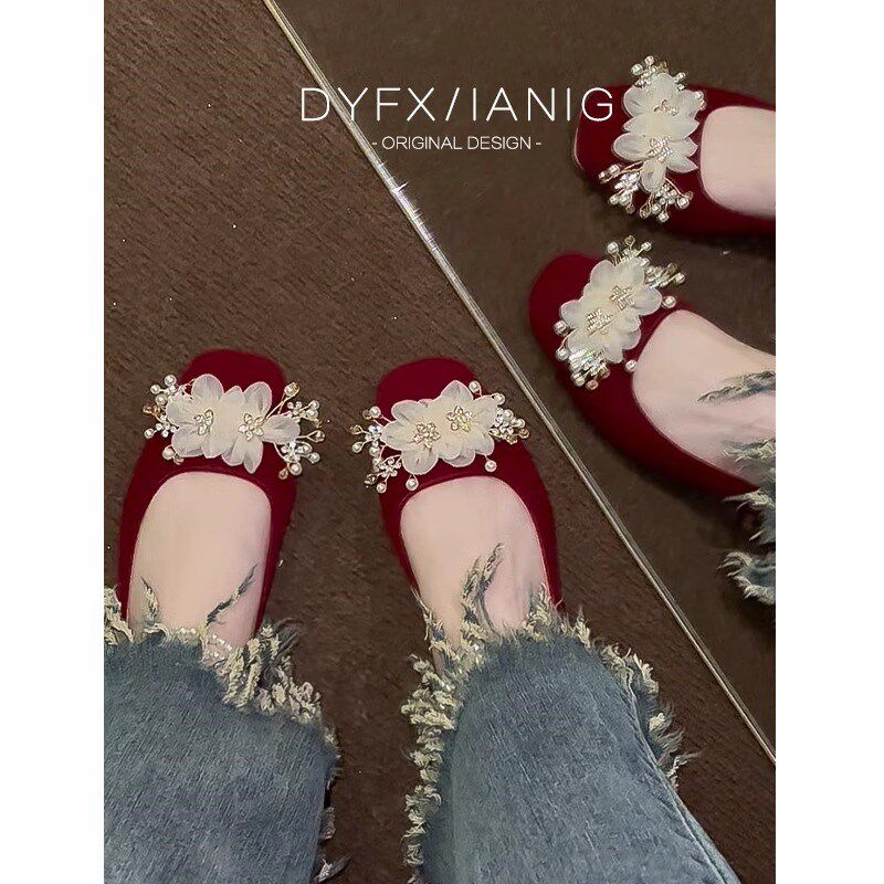 速发花朵婚鞋低跟高跟鞋不累脚绝美秀禾礼服喜宴回门粗跟结婚新娘