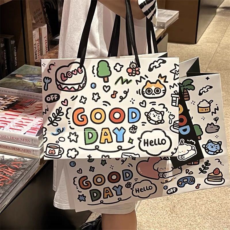 速发可爱手提袋涂鸦礼品袋生日礼物包装袋精致大容量纸袋子