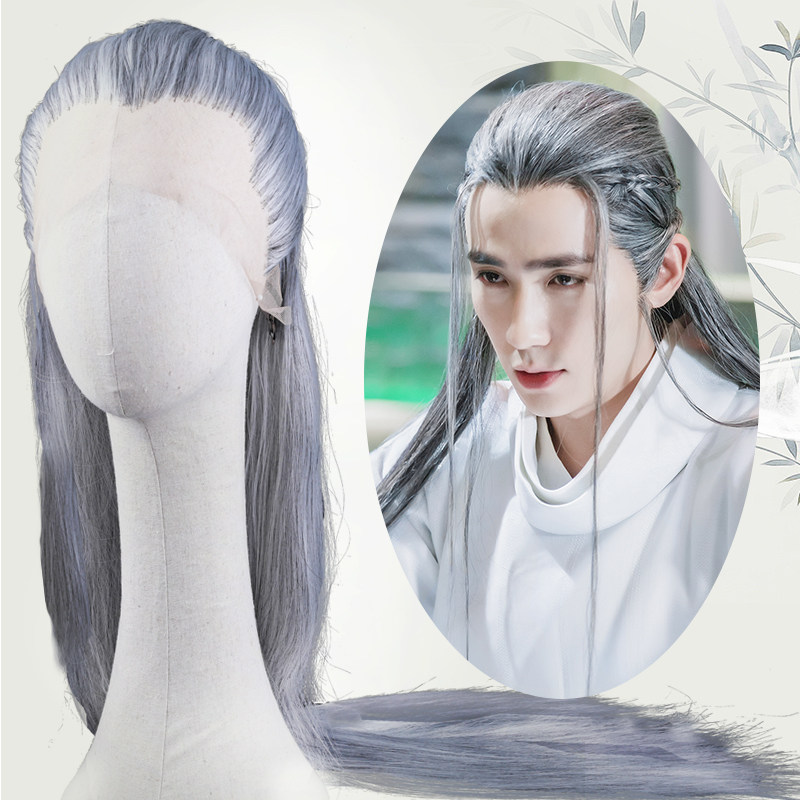 速发影头古装剧男士假发全视套精品手钩款男服古风长直发汉花白假
