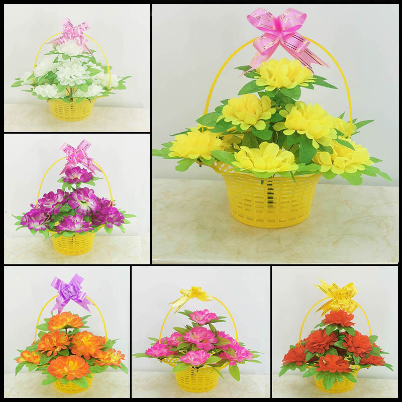 速发清明花篮花祭祀用品墓地摆放花篮扫墓花塑料上坟菊花彩色花篮