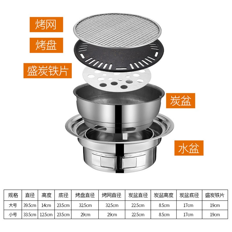 速发炭锈钢韩式木不烧烤商圆形家炉用便携式户外烤肉炉碳炉烤盘烧