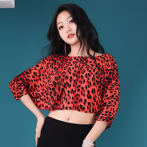 速发肚皮舞练功服上衣性感豹纹套装莫代尔舞蹈服小背心初学者练习