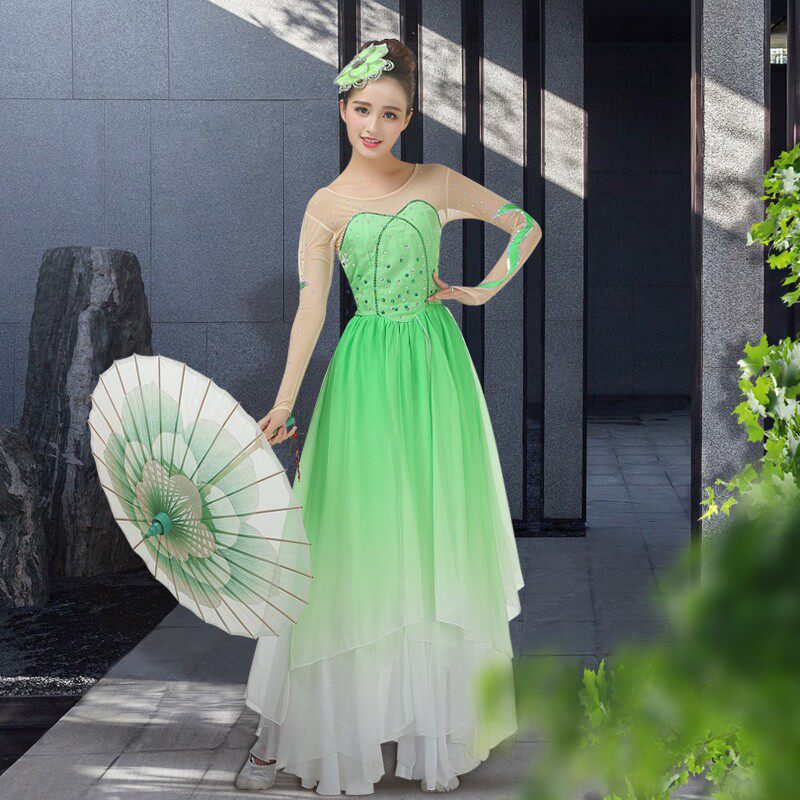 现货速发201新款东方歌舞团茉莉花开舞蹈演出服装伞舞古典舞蹈服