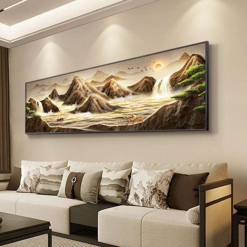速发聚宝盆山水画客厅挂画新中式沙发背景墙装饰画大气聚财靠山图