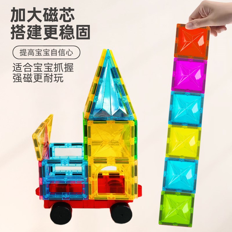 速发彩窗磁力片儿童益智玩具拼图强磁大号钻面吸铁石磁性贴片拼装