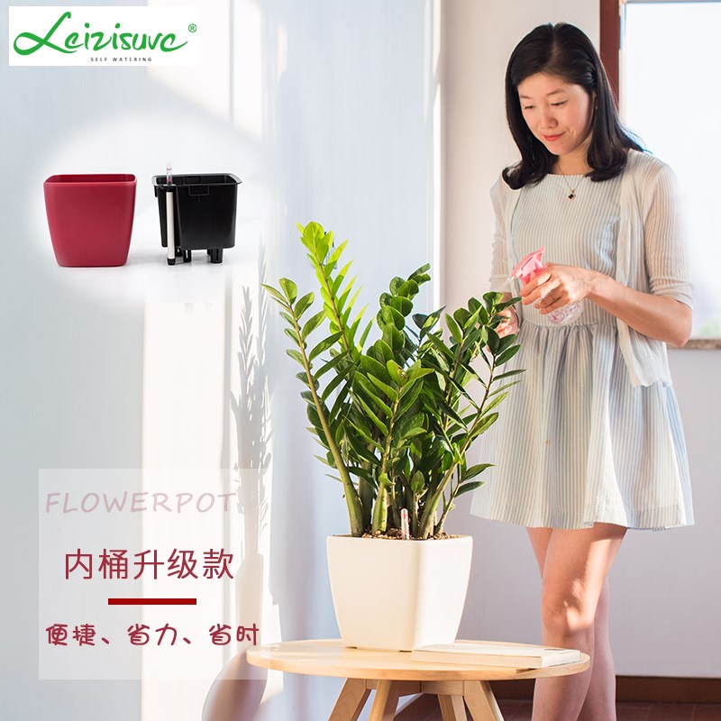 速发莱之秀创意简约自动吸水花盆办公室大号绿萝懒人花盆塑料