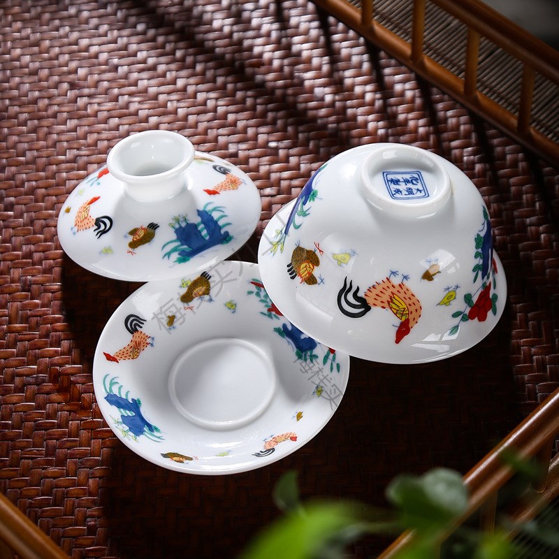 速发文玩货源复古大成明华鸡缸碗才碗敬茶杯泡茶三茶盖碗小泡茶碗
