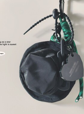 FS颂原创设计黑色渔夫帽零钱包耳机硬币小物钥匙扣包挂件黑色爱心