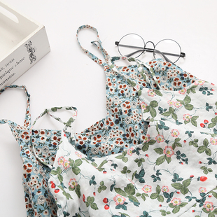 棉布小吊带 百搭宽松娃娃款 梦箱子2024夏新款 清新小碎花印花吊带衫
