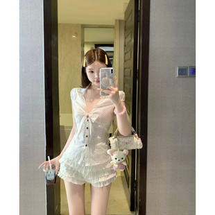 上衣女 温柔韩系波点复古蝴蝶结收腰气质显瘦衬衫