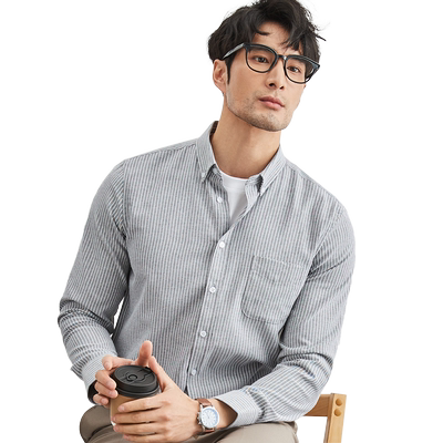 时尚休闲春秋高级条纹长袖衬衫男