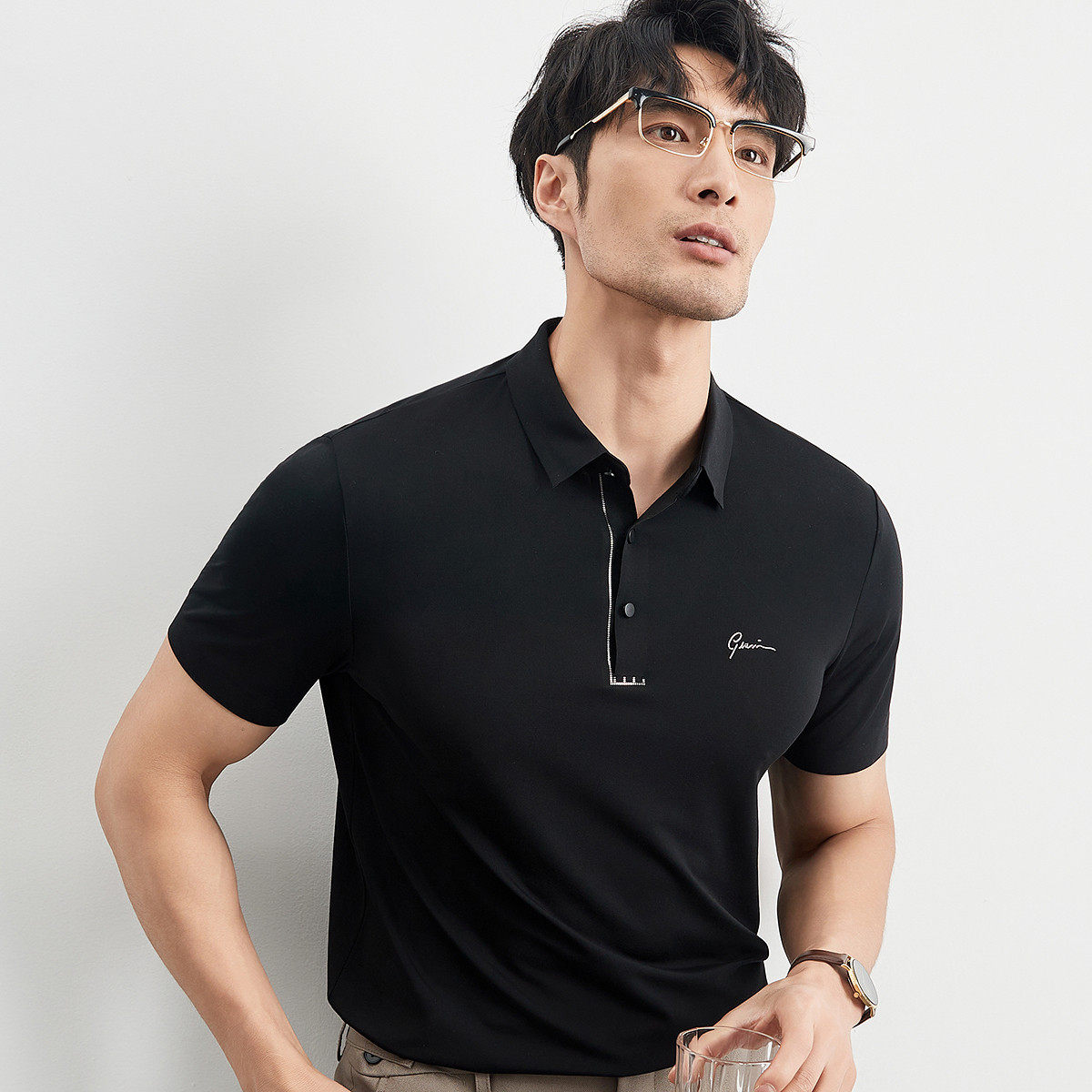 法派中青年凉感桑蚕丝POLO衫男短袖商务休闲薄款透气冰丝翻领T恤