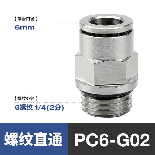 G螺纹气动气管快速插接头PC8-G02全铜镀镍SL10-G03密封圈PL6-G01