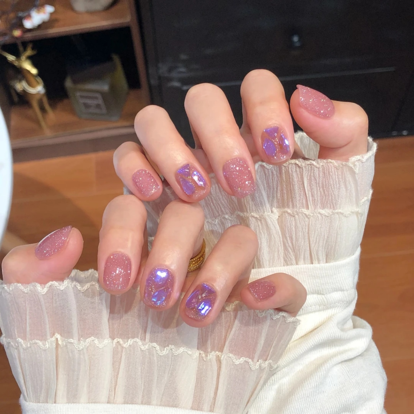 【星河碎片】爆闪猫眼手工美甲穿戴甲新娘婚礼温柔显白假指甲贴片