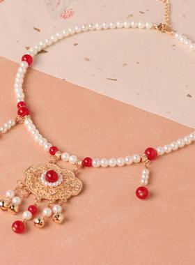 古风马面裙项链复古旗袍吊坠宋制坦领汉服配饰平安锁璎珞古装饰品