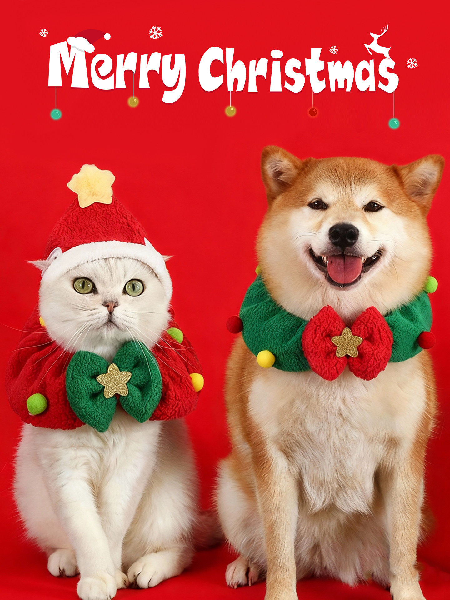 猫咪圣诞围脖宠物柴犬猫猫围兜装扮小狗狗围巾配饰装饰品可爱帽子
