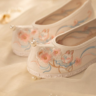 古风鞋子女汉服内增高翘头履绣花鞋平底百搭配古代装明制宋制布鞋