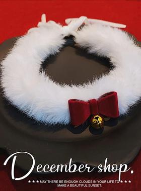 包邮毛绒项圈圣诞choker项链锁骨链小铃铛蝴蝶结酒红约会拍摄配饰