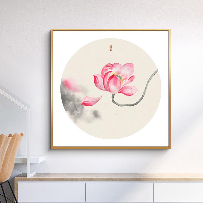 .莲花水墨荷花装饰画画新中式餐厅挂画饭厅客厅背景墙面画玄关壁图片