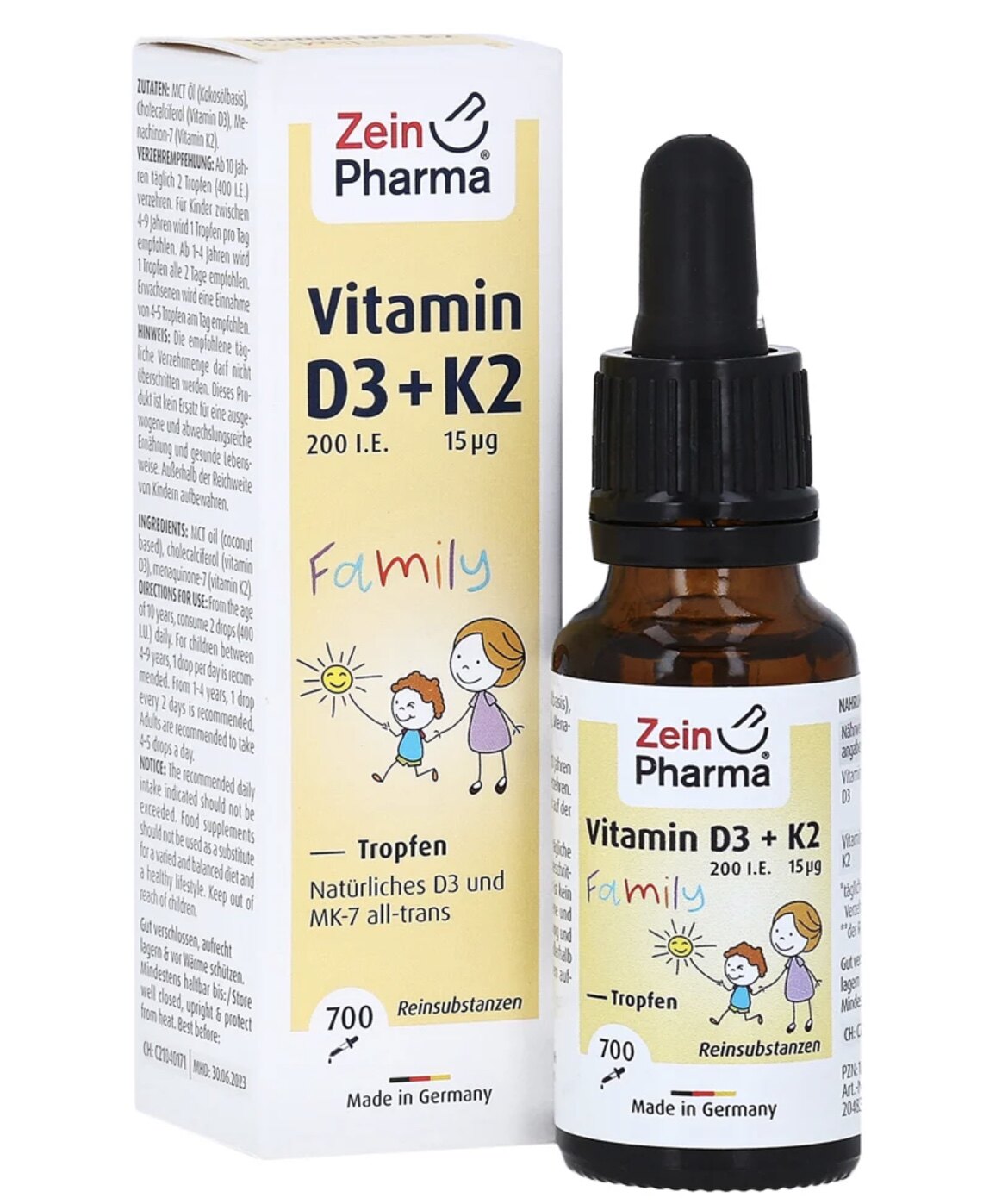 德国直邮 儿童维生素D3K2滴剂ZeinPharma骨骼1岁以上可