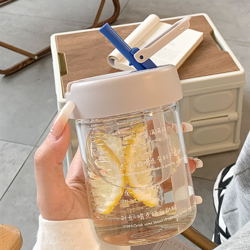 速发xyt简约水杯夏季高颜巧吸管杯便携式小生迷你学值泡茶透明玻
