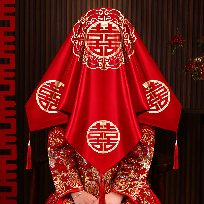 速发2024中式高级婚庆头娘红盖头纱新结婚秀禾头饰结婚婚礼用品大