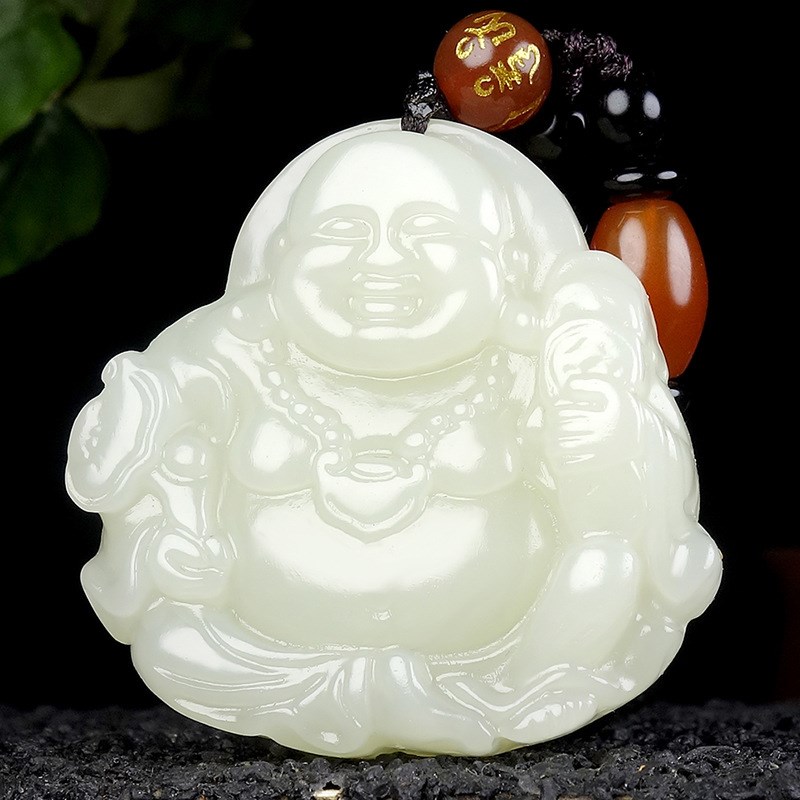 速发玉器工艺品新疆和田玉白玉金钱如意挂玉吊坠时尚玲珑款项链佛