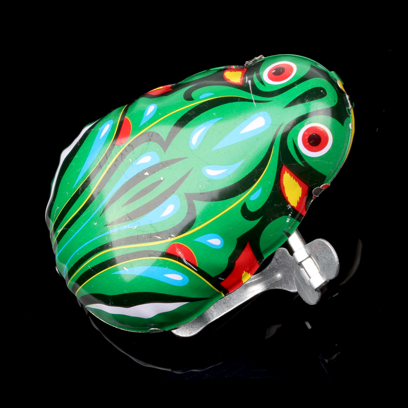 速发儿婴上青铁皮链蛙发条玩具800后经典怀旧上弦动物跳跳蛙弹跳