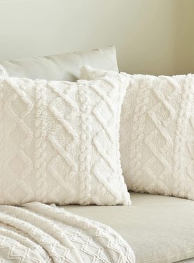 速发沙绒靠枕毛发上枕客厅靠背垫床抱白色奶油风抱枕套不含芯