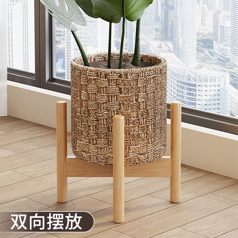 速发花盆底座支架十字实木花架子花瓶摆件展示架子台落地盆栽置物