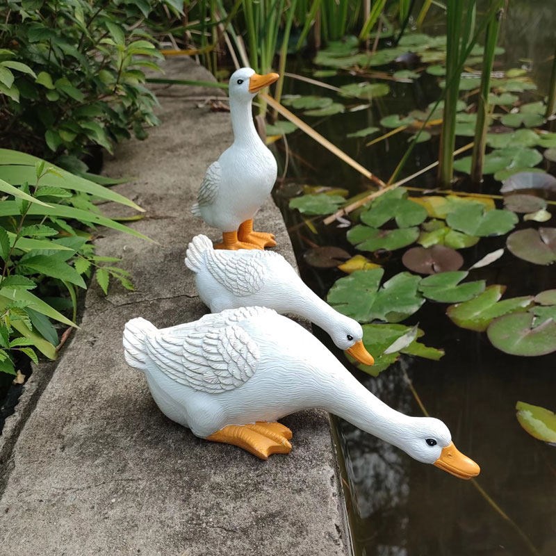 速发仿真小鸭子摆件喝水鱼池装饰吸水假山庭院花园树脂造景室内大